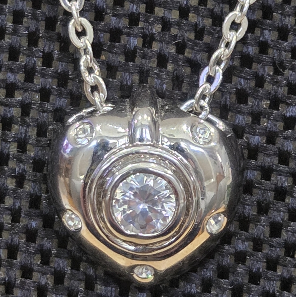 Napier Silver Heart Pendant Necklace with Clear Crystal Accent